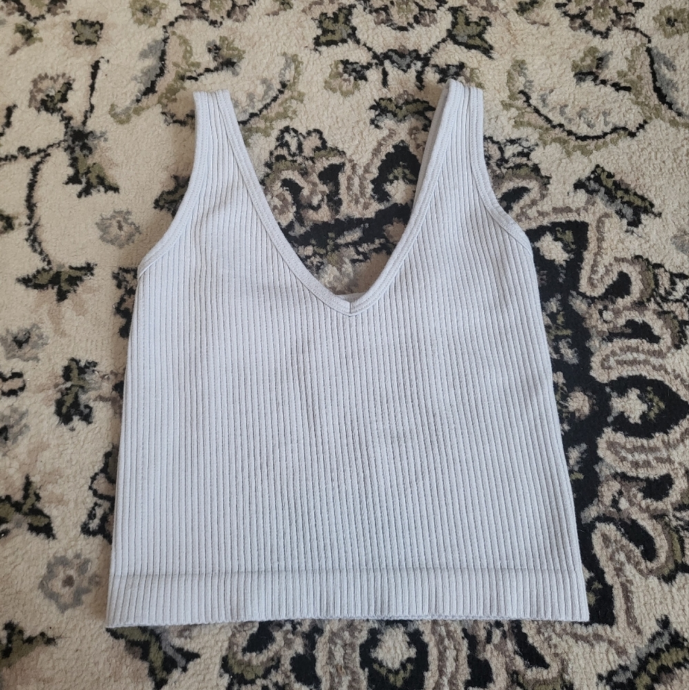 White Ribbed Knit Tank Top